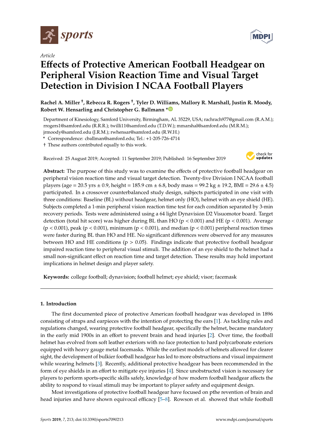 Effects of Protective American Football Headgear on Peripheral Vision