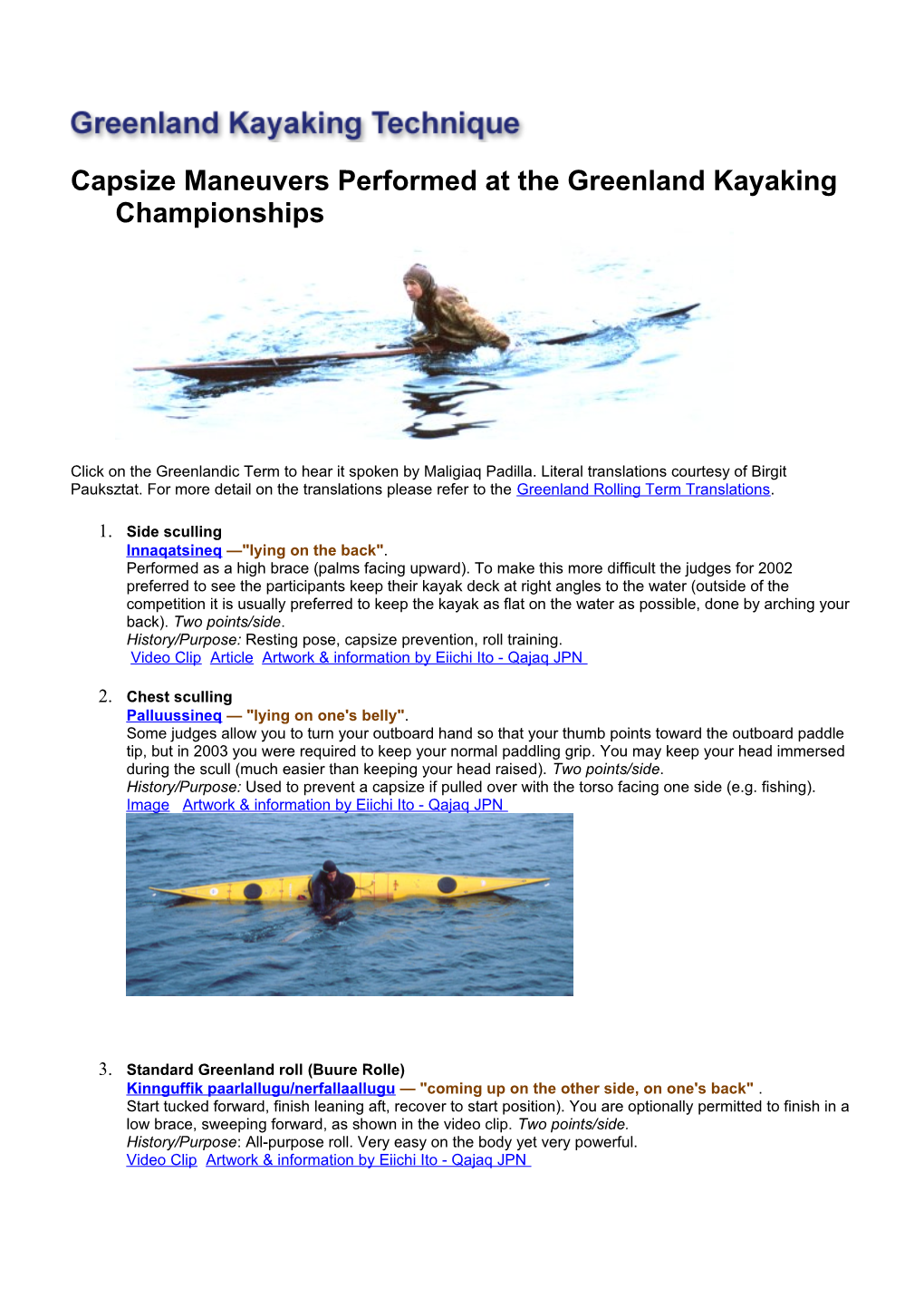 Capsize Maneuvers Performed at the Greenland Kayaking Championships