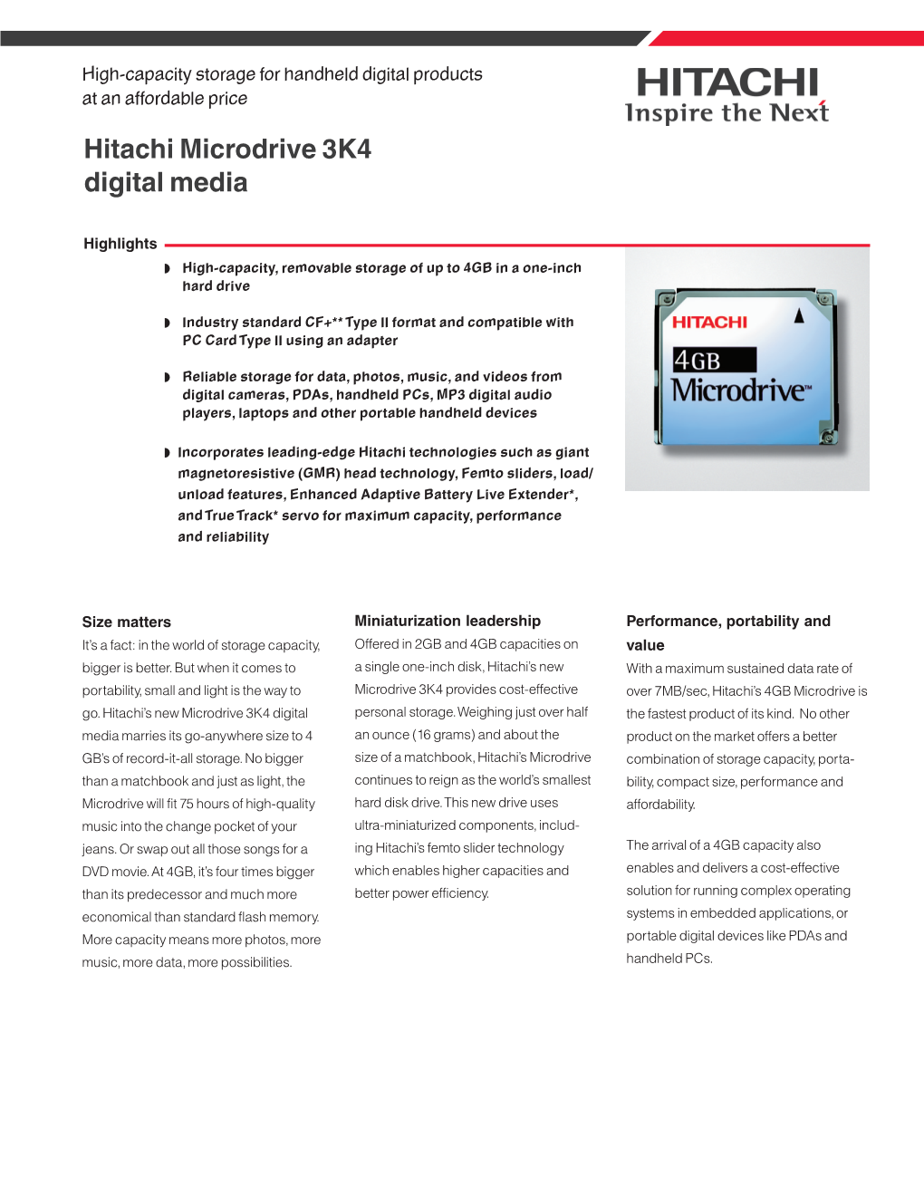 Hitachi Microdrive 3K4 Digital Media