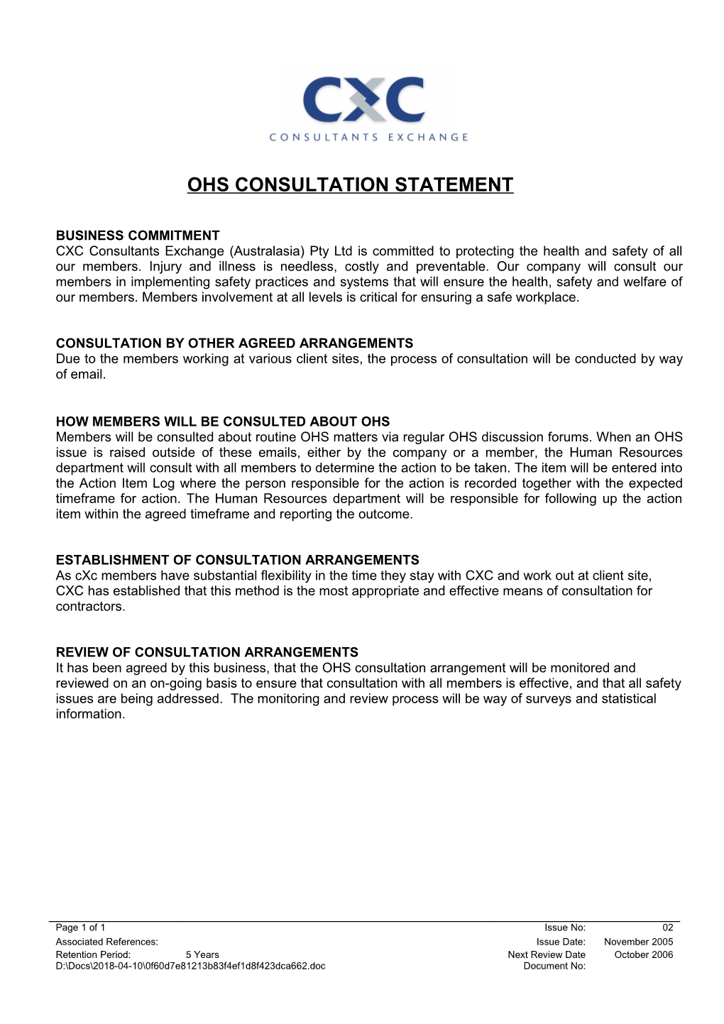 OHS Consultation Statement