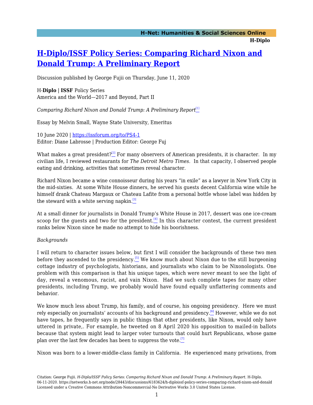 Comparing Richard Nixon and Donald Trump: a Preliminary Report