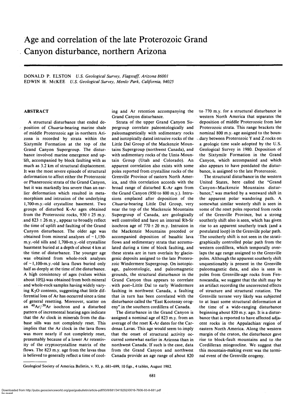 Age and Correlation of the Late Proterozoic Grand Canyon Disturbance, Northern Arizona