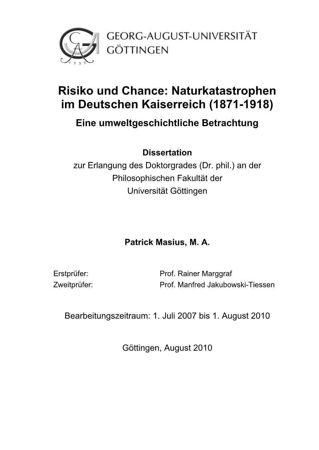 Naturkatastrophen Im Deutschen Kaiserreich (1871-1918) Eine Umweltgeschichtliche Betrachtung