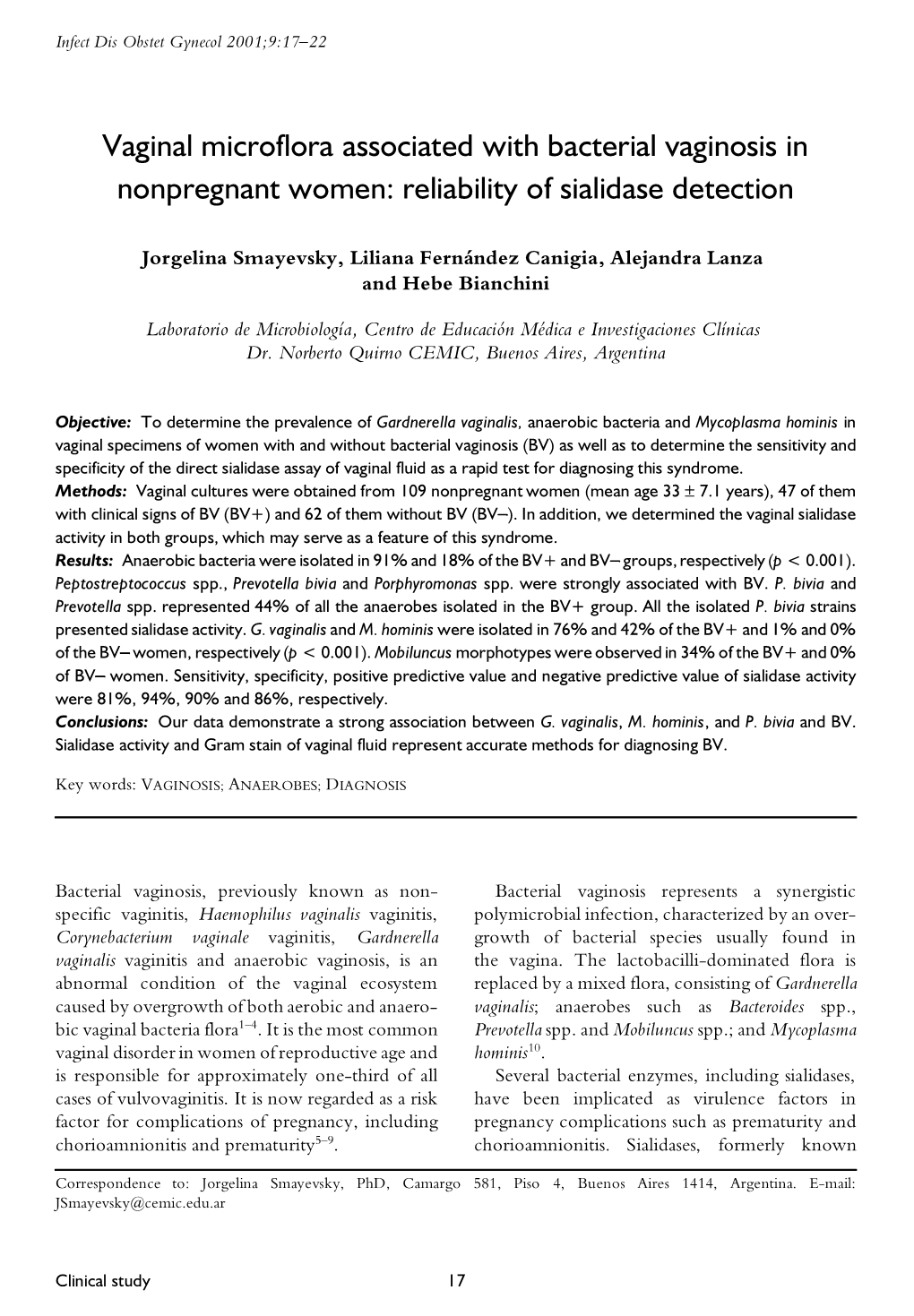 Vaginal Microflora Associated with Bacterial Vaginosis in Nonpregnant Women: Reliability of Sialidase Detection