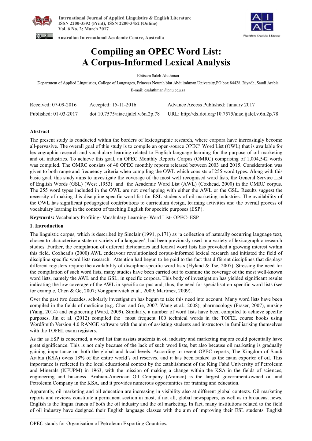 Compiling an OPEC Word List: a Corpus-Informed Lexical Analysis