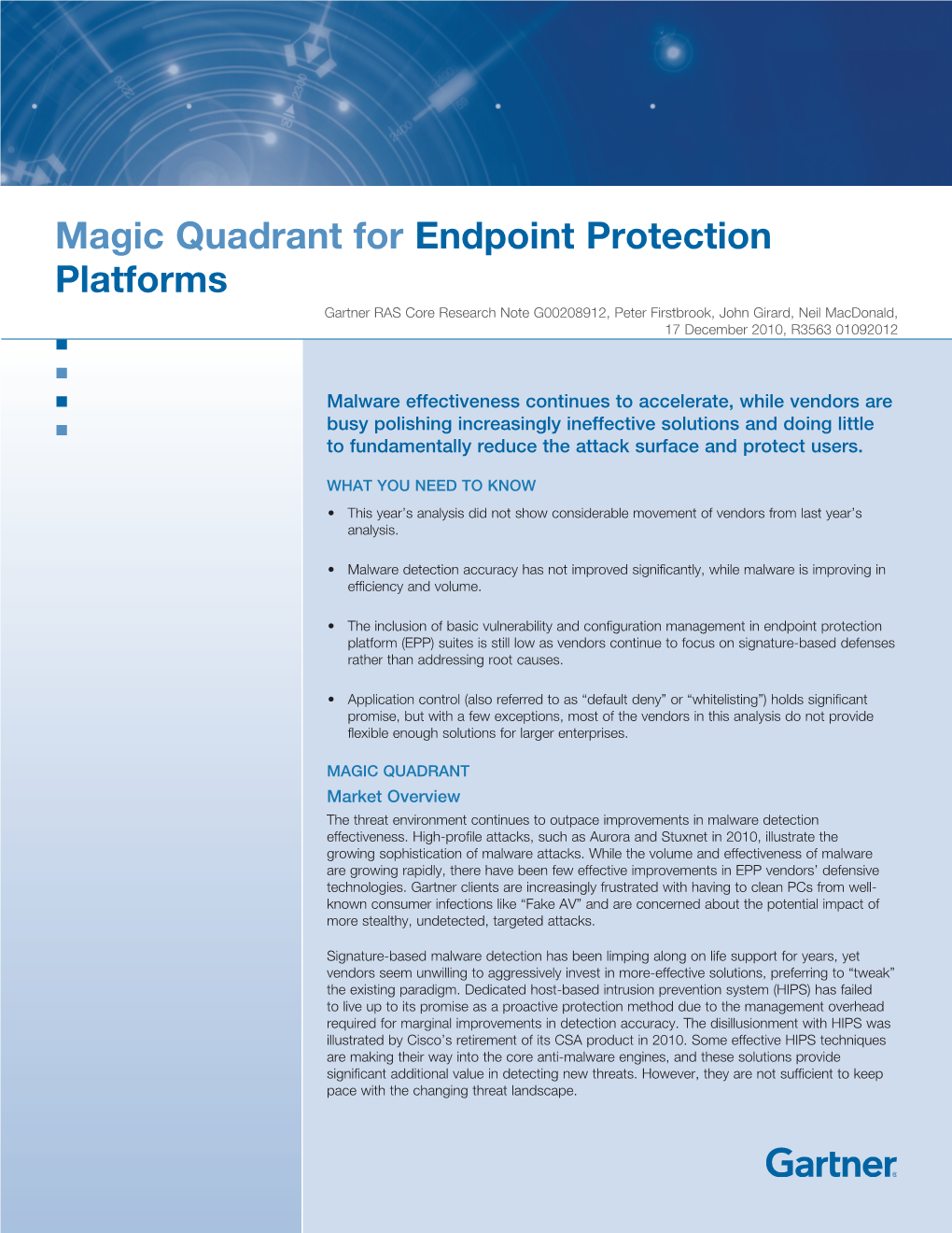 Gartner's Magic Quadrant for Endpoint Protection Platform 2010