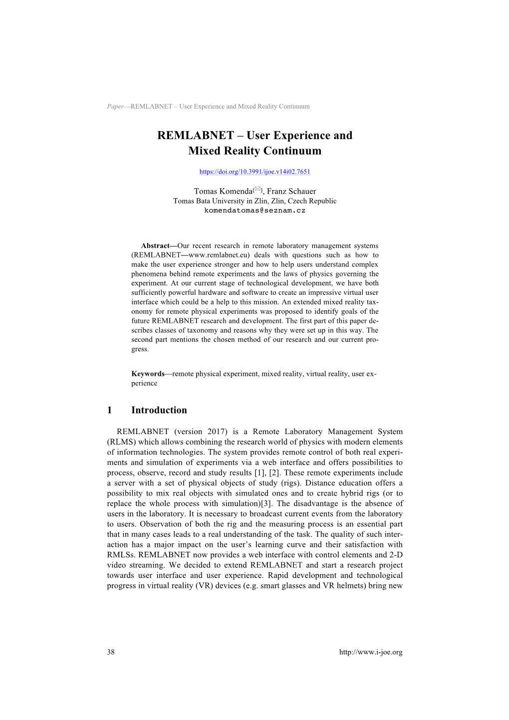 REMLABNET – User Experience and Mixed Reality Continuum