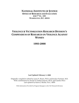 National Institute of Justice Compendium of Research on Violence Against Women 1993