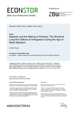The Shortand Long-Run Effects of Immigration During the Age of Mass Migration