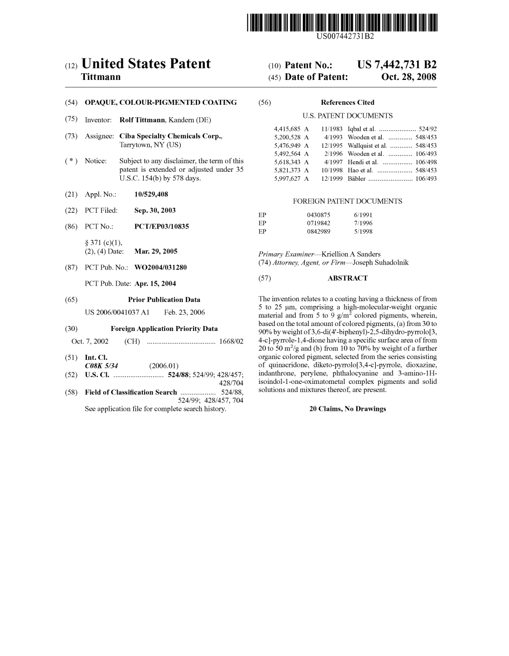 (12) United States Patent (10) Patent No.: US 7.442,731 B2 Tittmann (45) Date of Patent: Oct