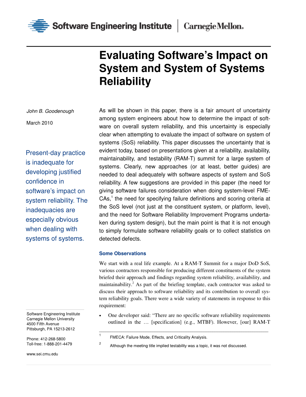 Evaluating Software's Impact on System and System and System Of