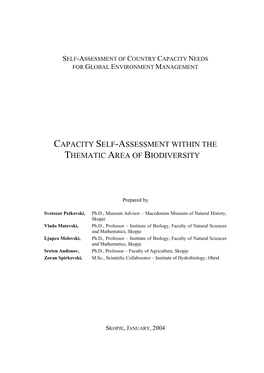Capacity Self-Assessment Within the Thematic Area of Biodiversity