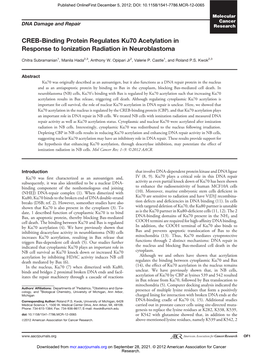 CREB-Binding Protein Regulates Ku70 Acetylation in Response to Ionization Radiation in Neuroblastoma