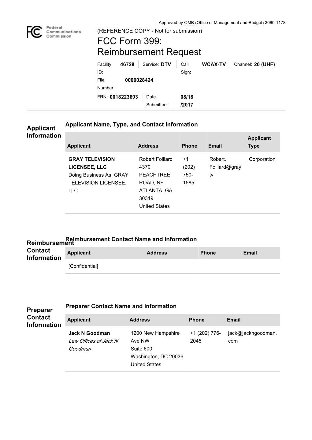 TV Broadcaster Relocation Fund Reimbursement Application