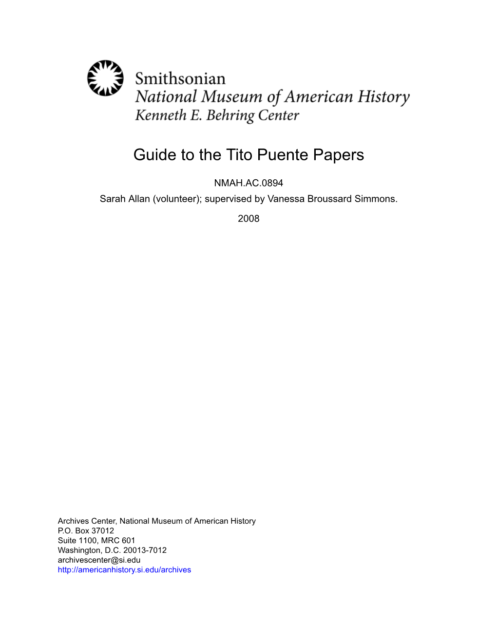 Guide to the Tito Puente Papers