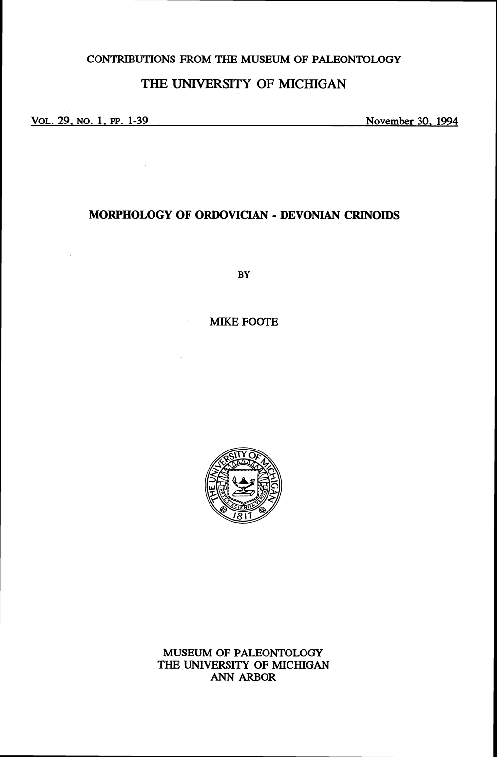 Foote, M. 1994. Morphology of Ordovician