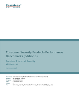 Consumer Security Products Performance Benchmarks (Edition 2) Antivirus & Internet Security Windows 10