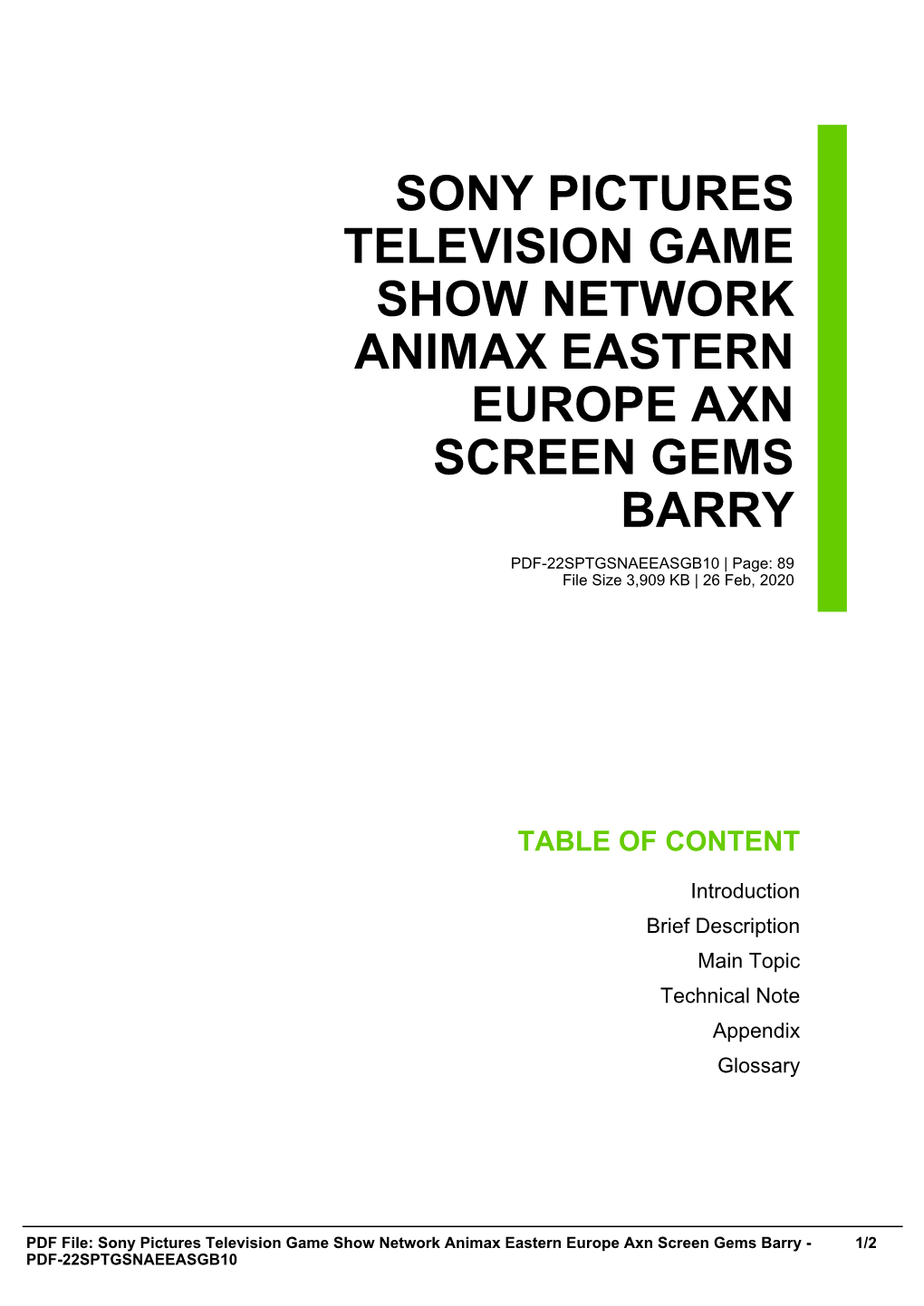 Sony Pictures Television Game Show Network Animax Eastern Europe Axn Screen Gems Barry