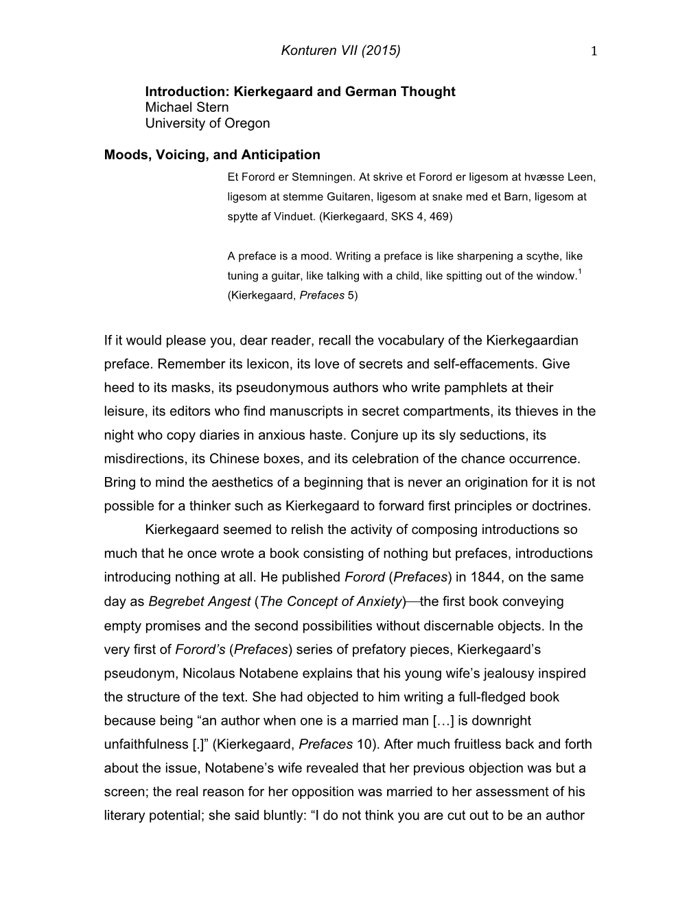 Konturen VII (2015) 1 Introduction: Kierkegaard and German