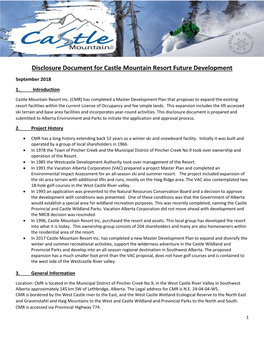 Disclosure Document for Castle Mountain Resort Future Development