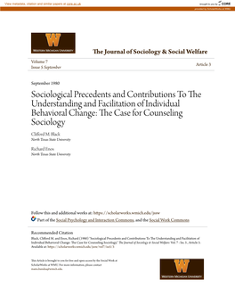 Sociological Precedents and Contributions to the Understanding and Facilitation of Individual Behavioral Change: the Ac Se for Counseling Sociology Clifford M