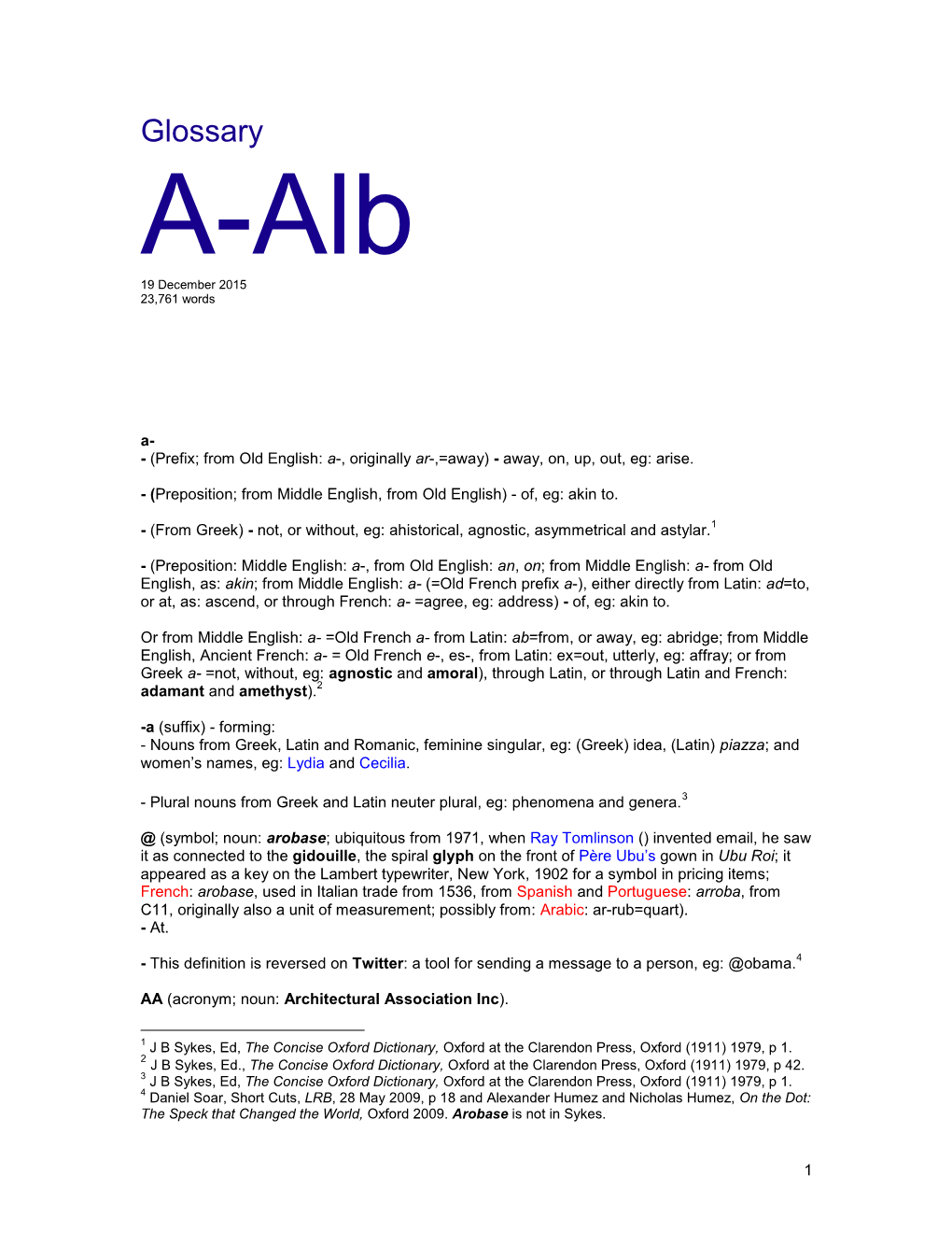 Glossary A-Alb 19 December 2015 23,761 Words