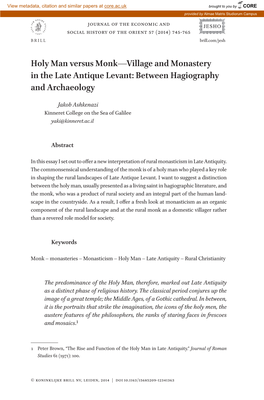 Holy Man Versus Monk—Village and Monastery in the Late Antique Levant: Between Hagiography and Archaeology