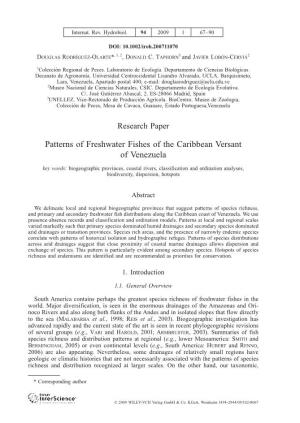 Patterns of Freshwater Fishes of the Caribbean Versant of Venezuela