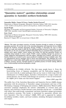 ``Quarantine Matters!'': Quotidian Relationships Around Quarantine in Australia's Northern Borderlands