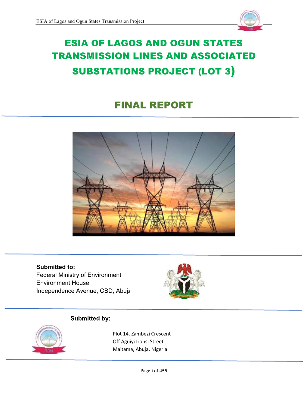 ESIA of Lagos and Ogun States Transmission Project