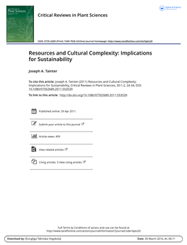 Resources and Cultural Complexity: Implications for Sustainability