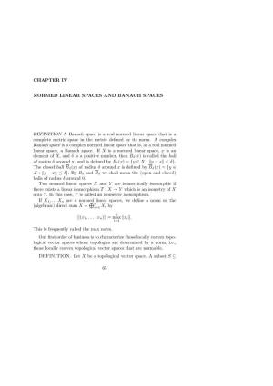 Chapter Iv Normed Linear Spaces and Banach Spaces