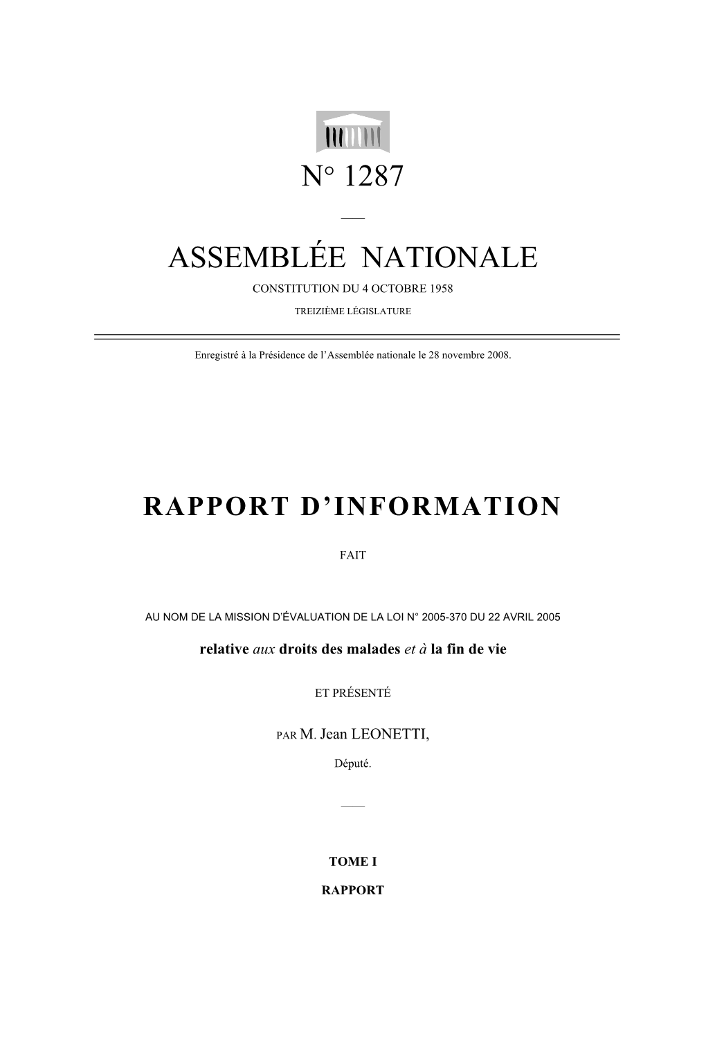 N° 1287 Assemblée Nationale