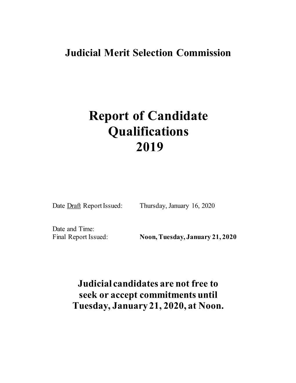 Report of Candidate Qualifications 2019