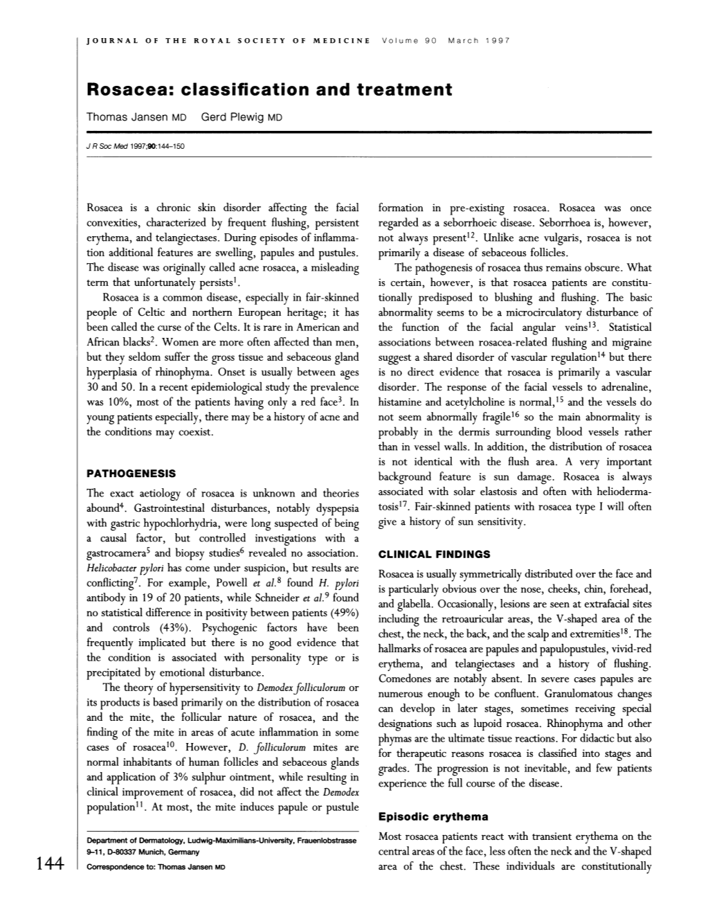 Rosacea: Classification and Treatment