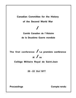 Canadian Committee for the History of the Second World War: First