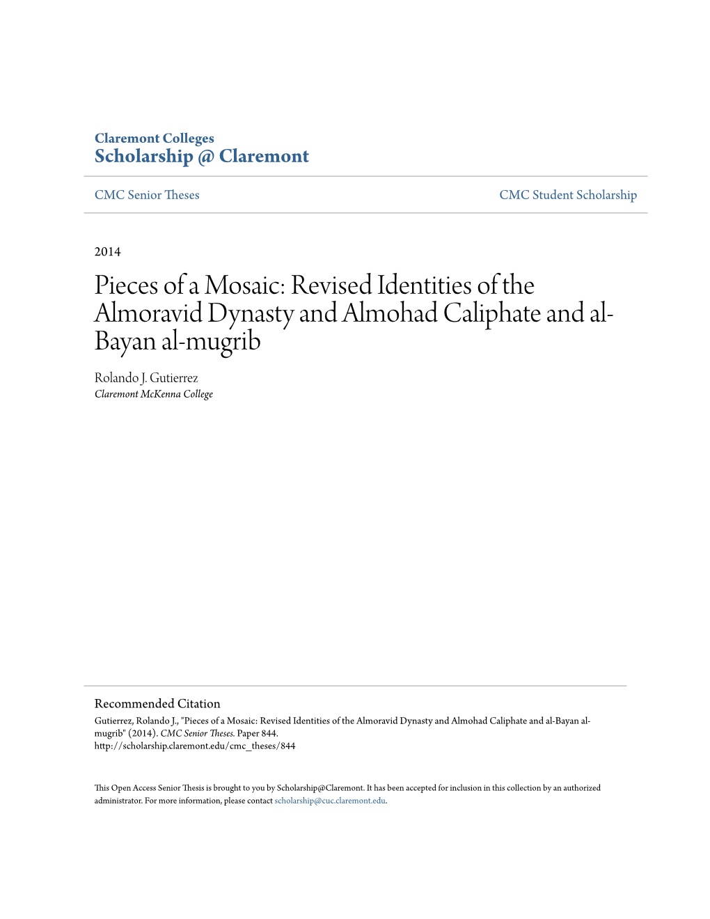 Revised Identities of the Almoravid Dynasty and Almohad Caliphate and Al- Bayan Al-Mugrib Rolando J