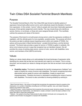 Twin Cities DSA Socialist Feminist Branch Manifesto