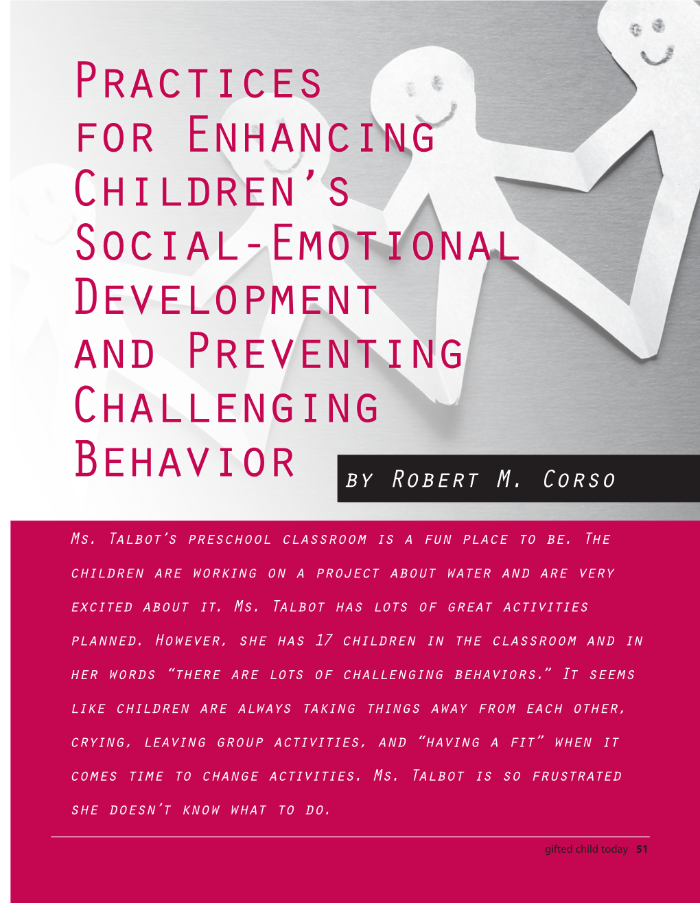 Practices for Enhancing Children's Social-Emotional Development And