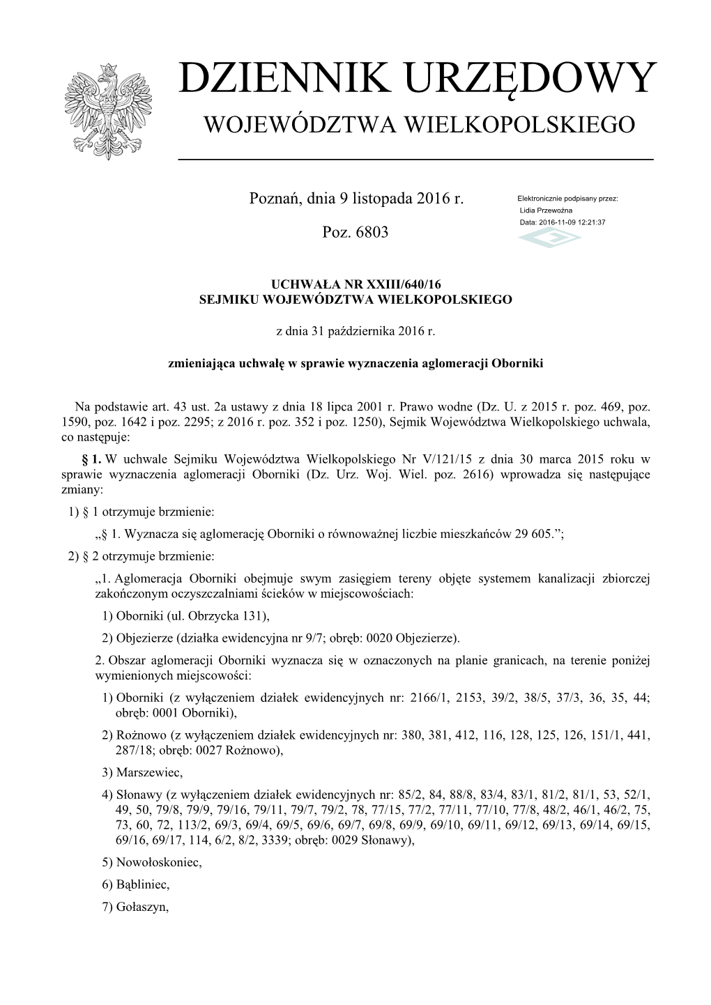 Uchwała Nr XXIII/640/16 Z Dnia 31 Października 2016 R