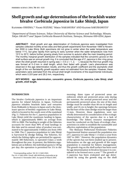 Shell Growth and Age Determination of the Brackish Water Bivalve Corbicula Japonica in Lake Shinji, Japan