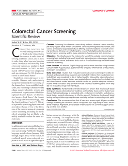 Colorectal Cancer Screening Scientific Review