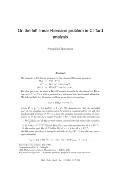 On the Left Linear Riemann Problem in Clifford Analysis
