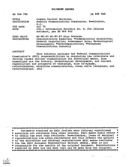 Radiotelephone, Satelite Communications, Ocean Cable Telegraph and Radiotelegraph