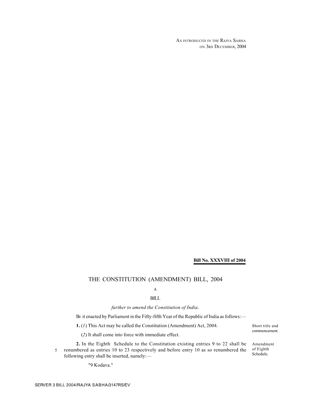 The Constitution (Amendment) Bill, 2004