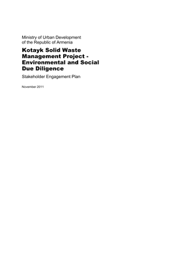 Kotayk Solid Waste Management Project - Environmental and Social Due Diligence Stakeholder Engagement Plan