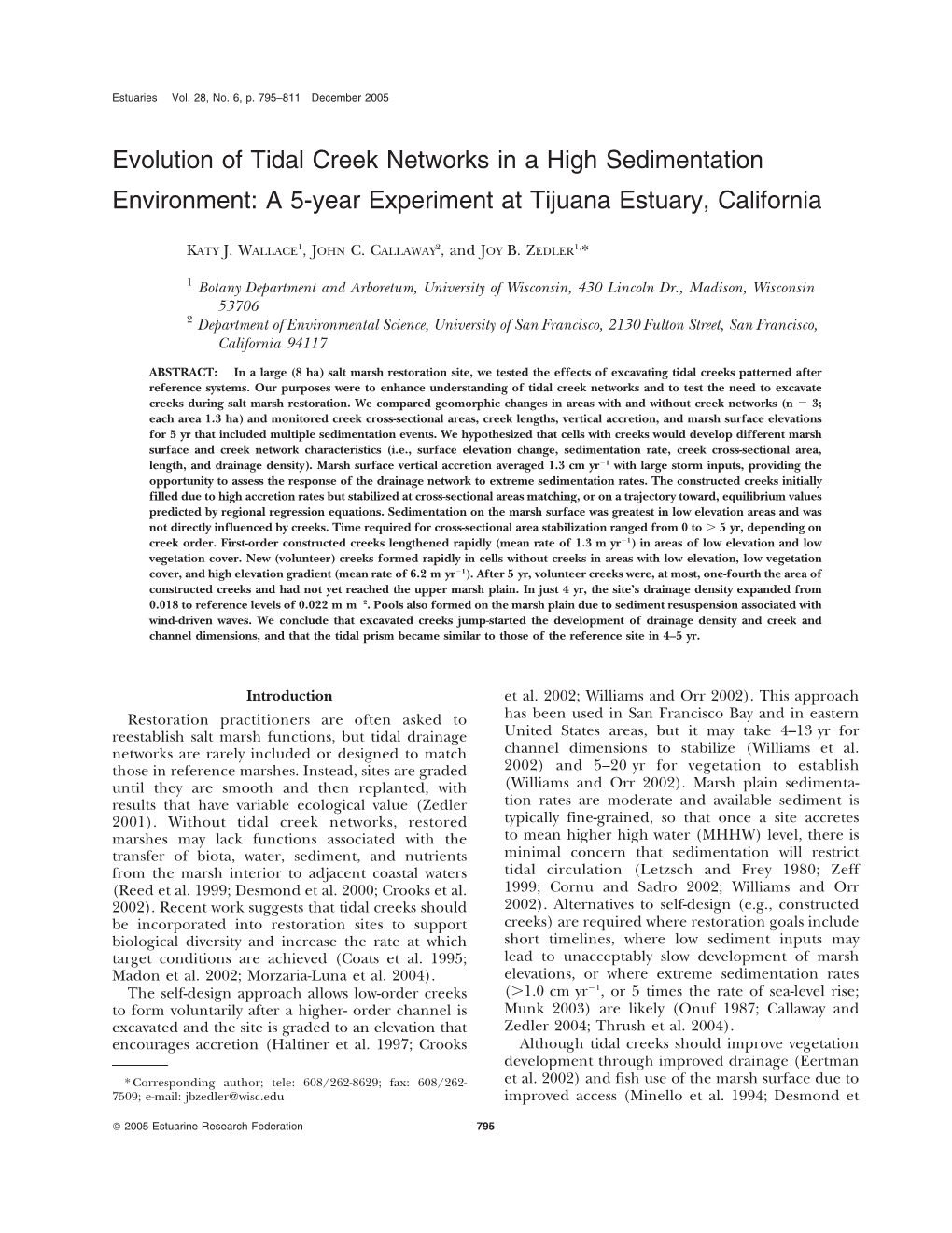 Evolution of Tidal Creek Networks in a High Sedimentation Environment: a 5-Year Experiment at Tijuana Estuary, California