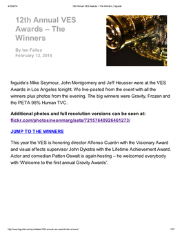 12Th Annual VES Awards – the Winners | Fxguide