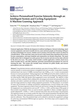 Achieve Personalized Exercise Intensity Through an Intelligent System and Cycling Equipment: a Machine Learning Approach