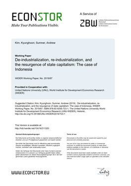 WIDER Working Paper 2019/87 De-Industrialization, Re